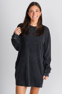 Sweatshirt dress black - Trendy dress - Cute Loungewear Collection at Lush Fashion Lounge Boutique in Oklahoma City