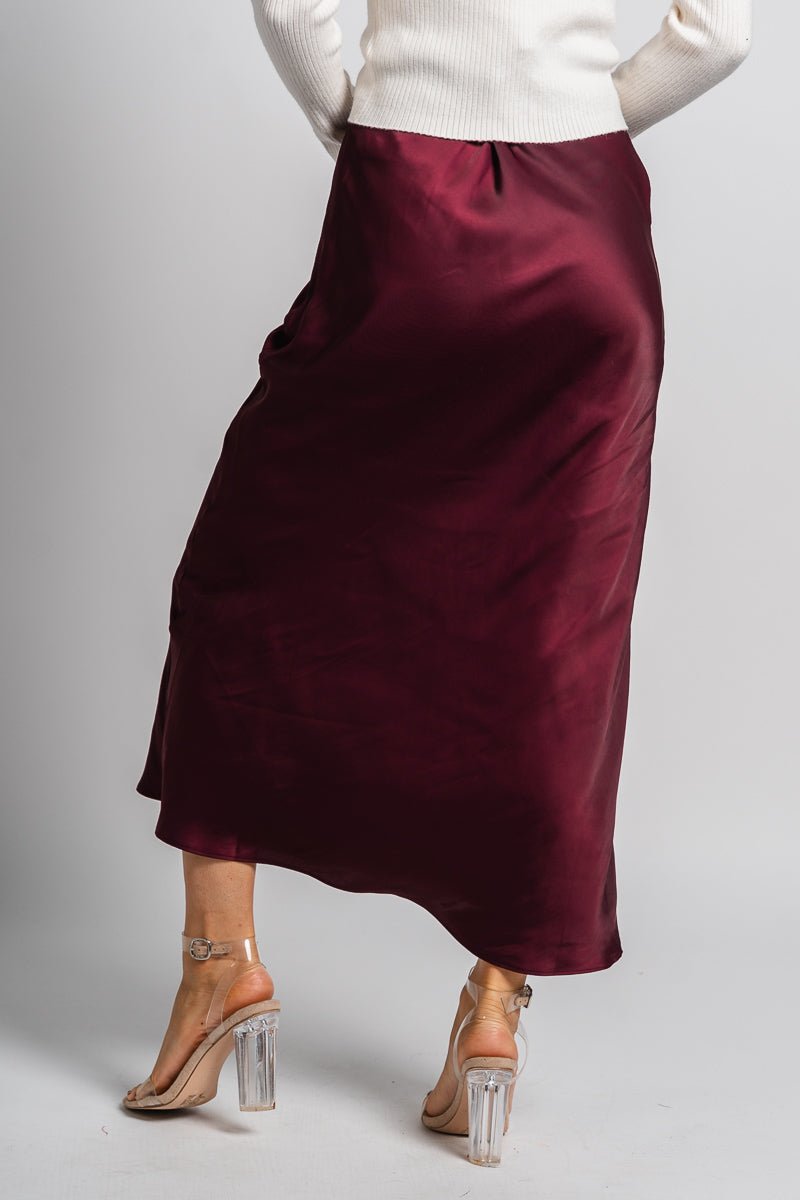 Z Supply Europa midi skirt berry wine | Lush Fashion Lounge: boutique fashion skirts, affordable boutique skirts, cute affordable skirts