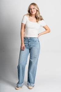 Vervet high rise cuffed baggy jeans jubilant | Lush Fashion Lounge: boutique women's jeans, fashion jeans for women, affordable fashion jeans, cute boutique jeans