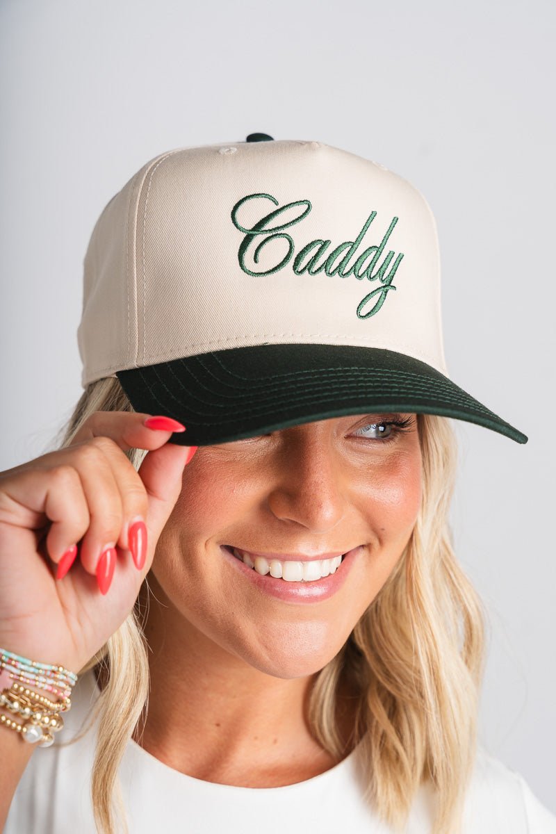 Caddy script dad hat cream/green - Trendy Hats at Lush Fashion Lounge Boutique in Oklahoma City