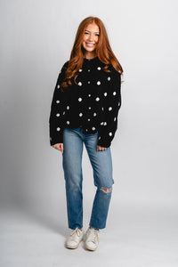 Polka dot sweater cardigan black - Trendy Cardigan - Fashion Cardigans & Cute Kimonos at Lush Fashion Lounge Boutique in Oklahoma City