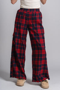 Plaid pajama pants red/navy - Cute sweatpants - Fun Cozy Basics at Lush Fashion Lounge Boutique in Oklahoma City