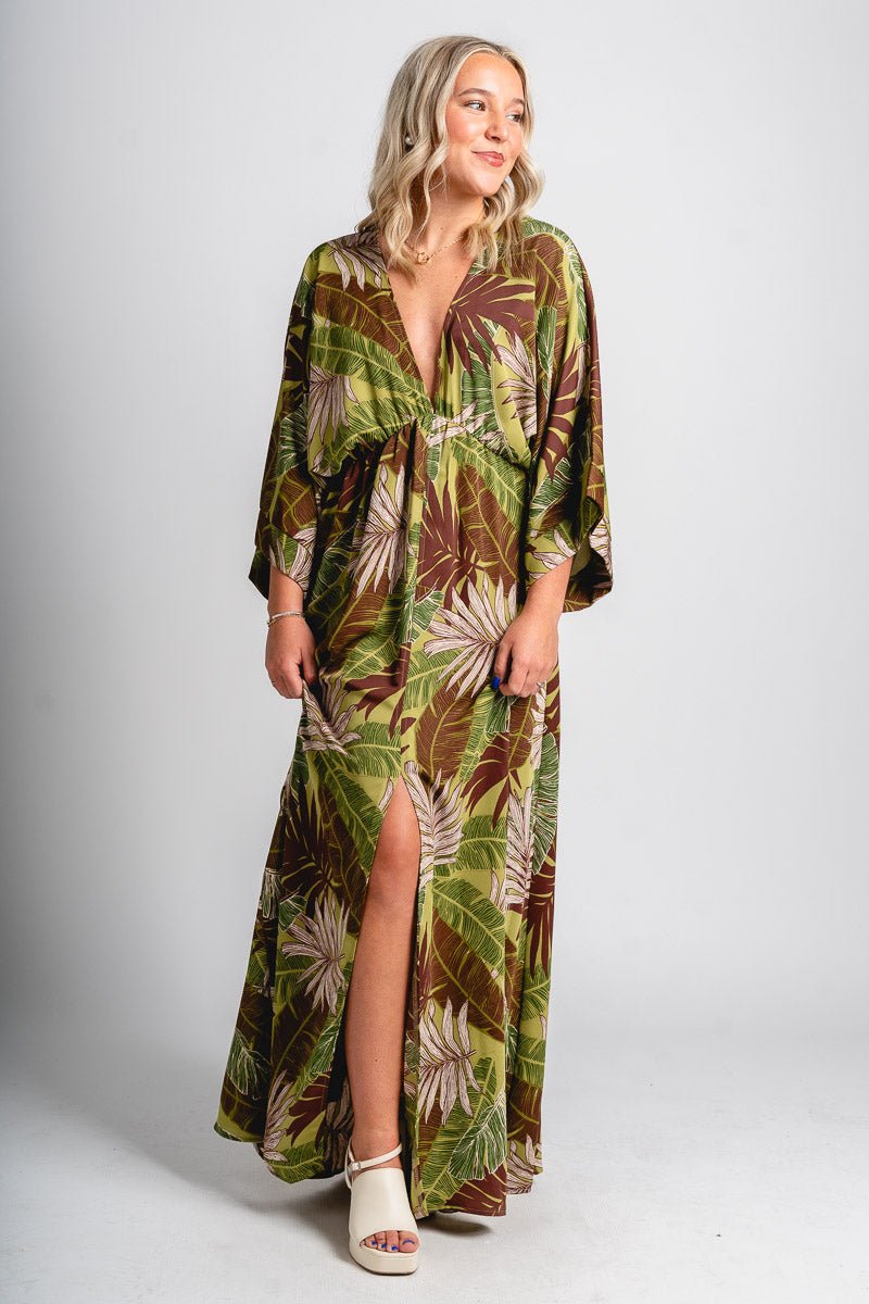 Kimono maxi dress olive - Stylish dress - Trendy Staycation Outfits at Lush Fashion Lounge Boutique in Oklahoma City