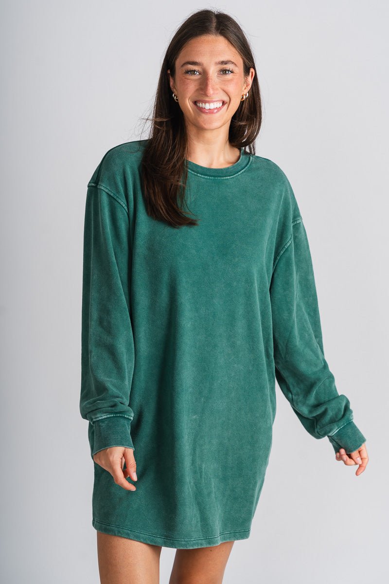 Sweatshirt dress dark teal - Trendy dress - Cute Loungewear Collection at Lush Fashion Lounge Boutique in Oklahoma City