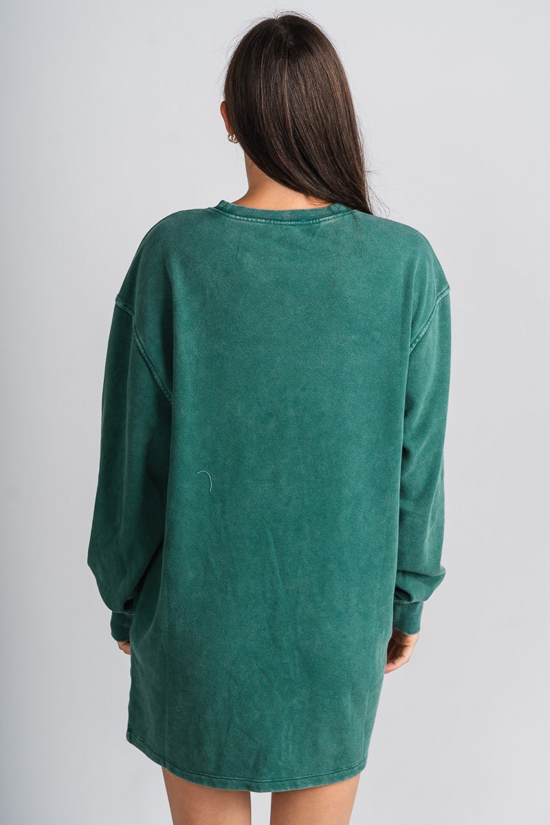 Sweatshirt dress dark teal - Adorable dress - Stylish Comfortable Outfits at Lush Fashion Lounge Boutique in OKC