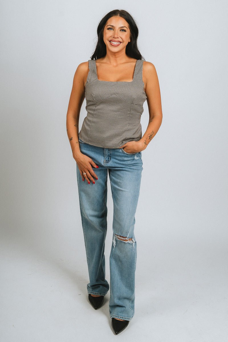 Hounds tooth sleeveless top black/white