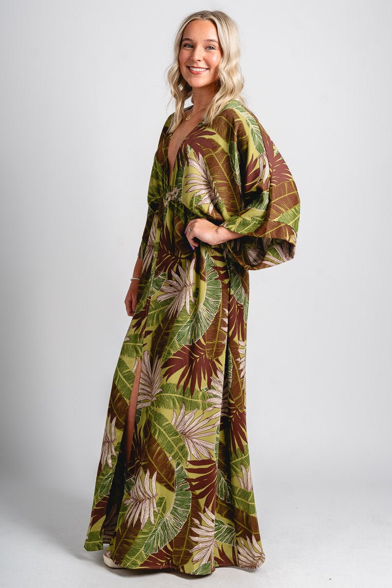 Kimono maxi dress olive - Affordable dress - Boutique Dresses at Lush Fashion Lounge Boutique in Oklahoma City