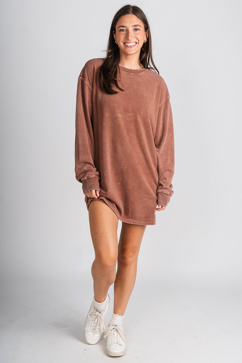 Sweatshirt dress chestnut - Stylish dress - Trendy Lounge Sets at Lush Fashion Lounge Boutique in Oklahoma City