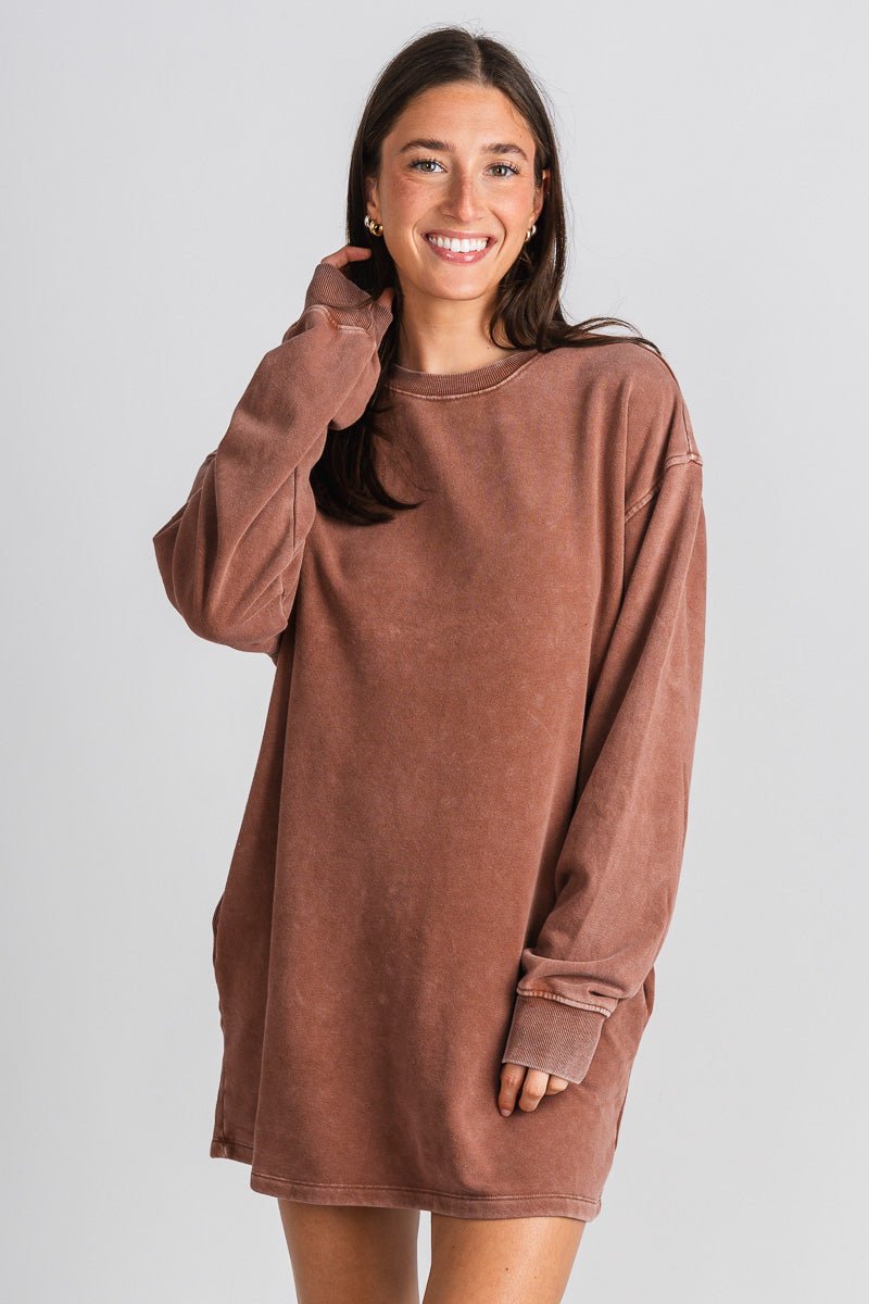 Sweatshirt dress chestnut - Trendy dress - Cute Loungewear Collection at Lush Fashion Lounge Boutique in Oklahoma City