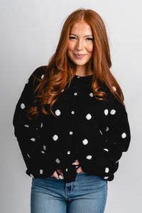 Polka dot sweater cardigan black - Cute Cardigan - Trendy Cardigans & Stylish Kimonos at Lush Fashion Lounge Boutique in Oklahoma City