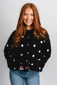 Polka dot sweater cardigan black - Affordable Cardigan - Boutique Cardigans & Trendy Kimonos at Lush Fashion Lounge Boutique in Oklahoma City