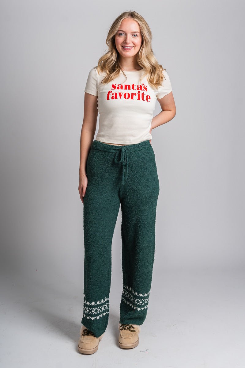 Teddy Christmas pants hunter green - Adorable sweatpants - Stylish Comfortable Outfits at Lush Fashion Lounge Boutique in OKC