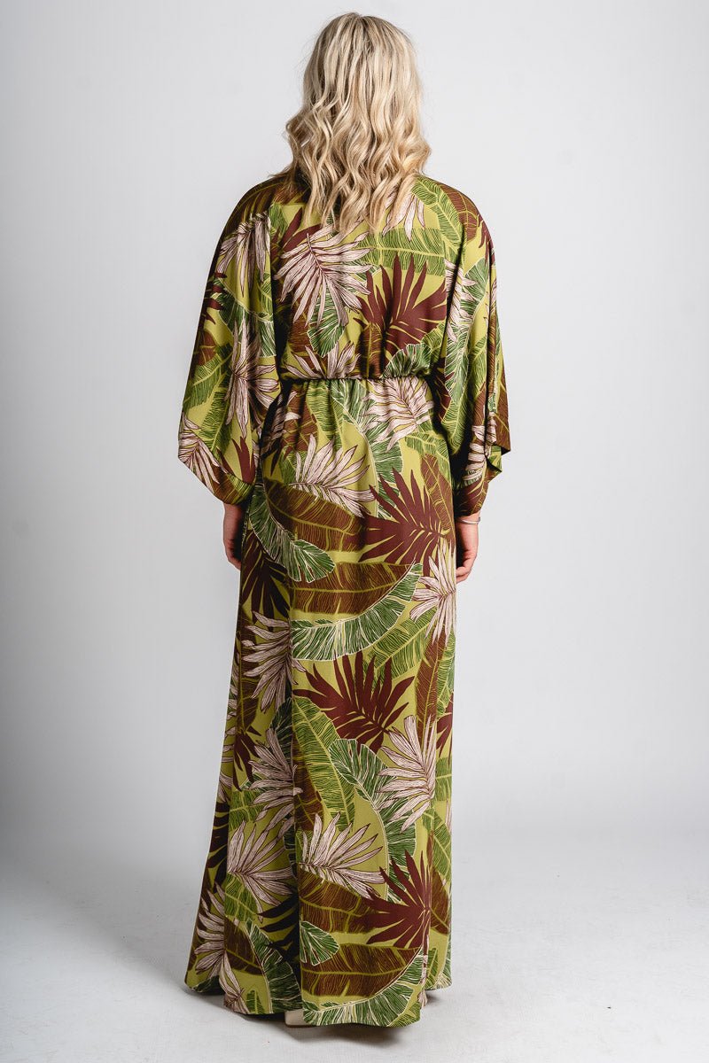 Kimono maxi dress olive - Fun dress - Unique Getaway Gear at Lush Fashion Lounge Boutique in Oklahoma