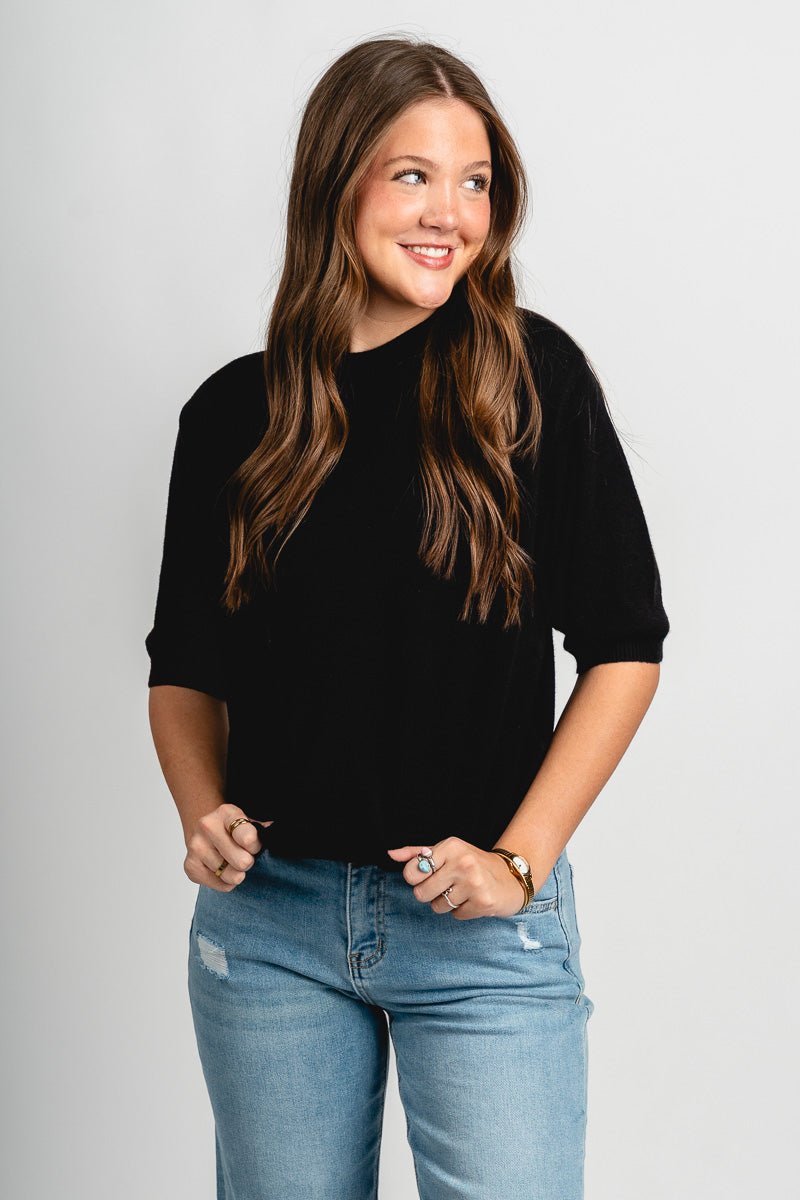 Short sleeve sweater black – Boutique Sweaters | Fashionable Sweaters at Lush Fashion Lounge Boutique in Oklahoma City