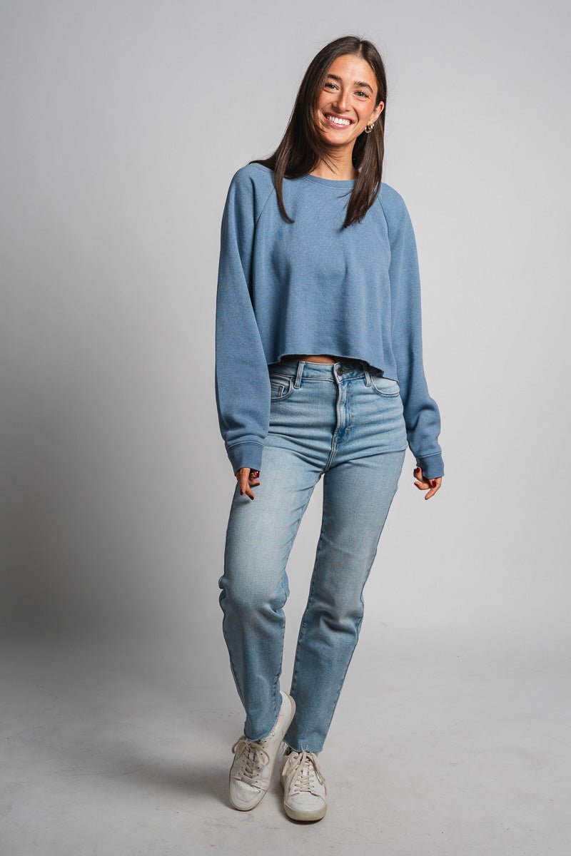 Raw hem crop sweatshirt grey blue