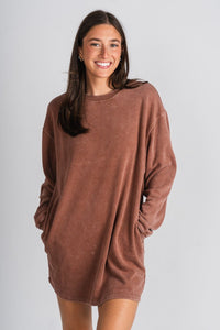 Sweatshirt dress chestnut - Affordable dress - Boutique Dresses at Lush Fashion Lounge Boutique in Oklahoma City