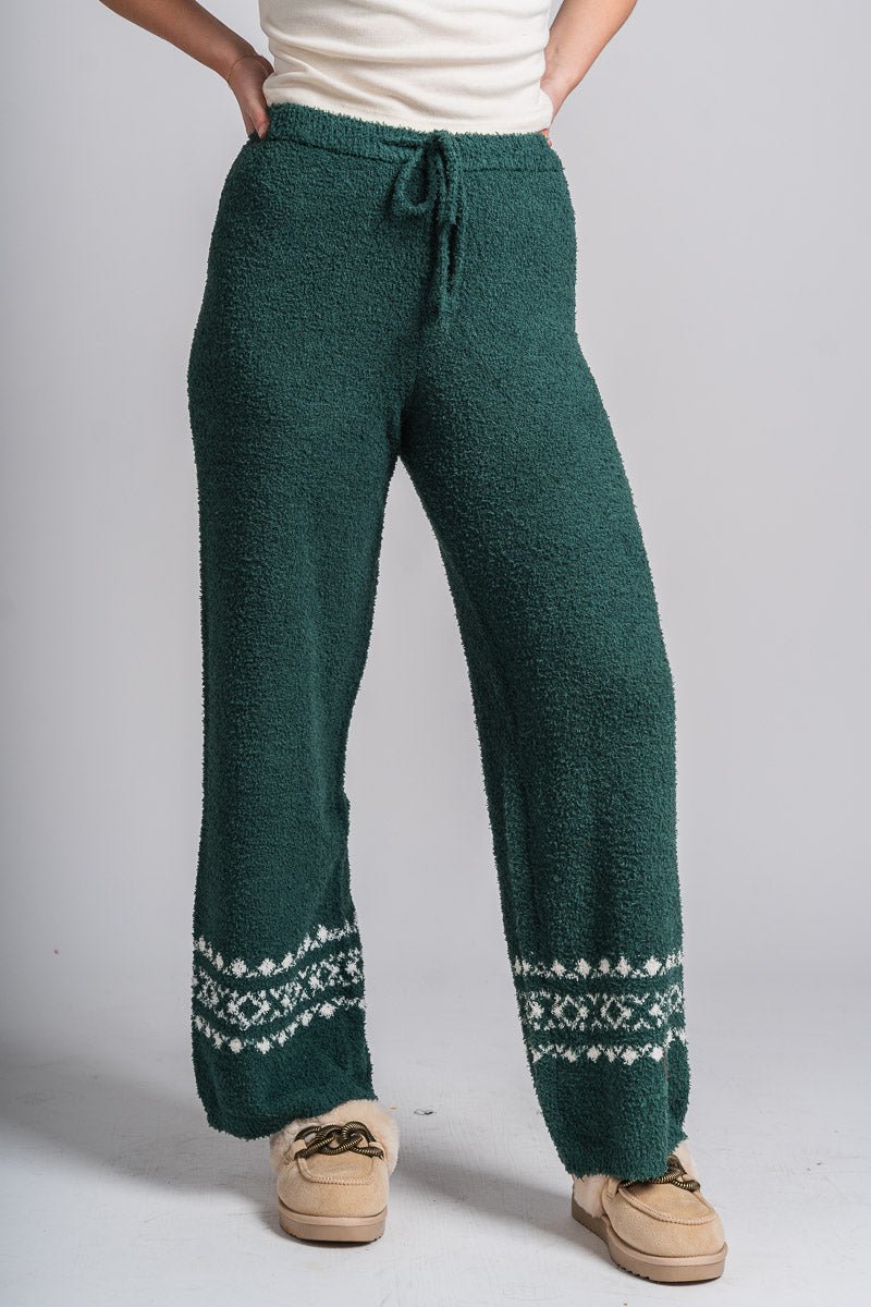 Teddy Christmas pants hunter green - Trendy Holiday Apparel at Lush Fashion Lounge Boutique in Oklahoma City