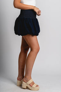 Smocked bubble hem skirt navy | Lush Fashion Lounge: boutique fashion skirts, affordable boutique skirts, cute affordable skirts