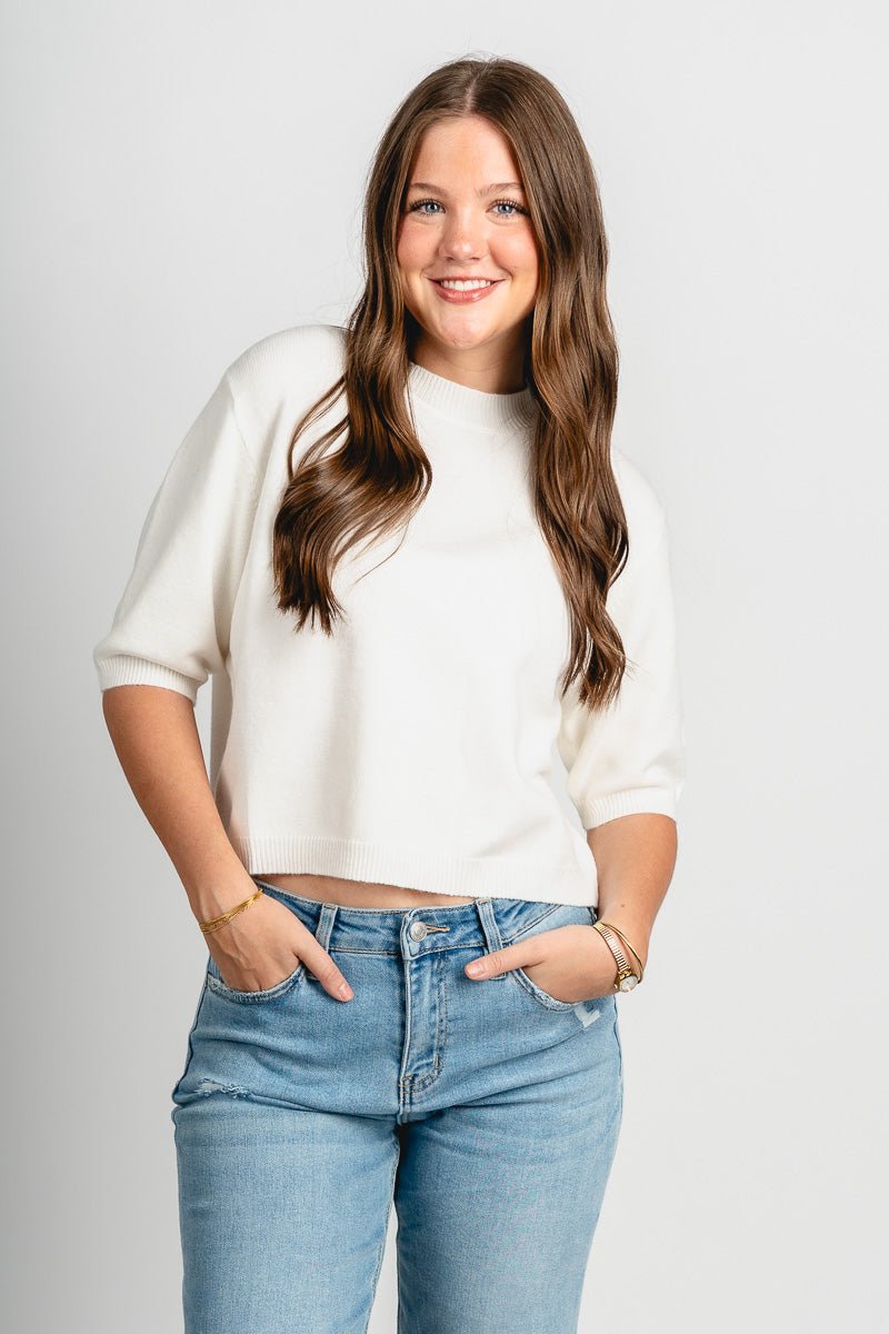 Short sleeve sweater off white – Boutique Sweaters | Fashionable Sweaters at Lush Fashion Lounge Boutique in Oklahoma City