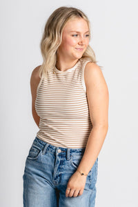 Round neck bodysuit cream/tan - Affordable bodysuit - Boutique Bodysuits at Lush Fashion Lounge Boutique in Oklahoma City