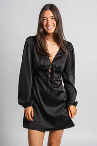 Satin bow detail dress black - Affordable dress - Boutique Dresses at Lush Fashion Lounge Boutique in Oklahoma City