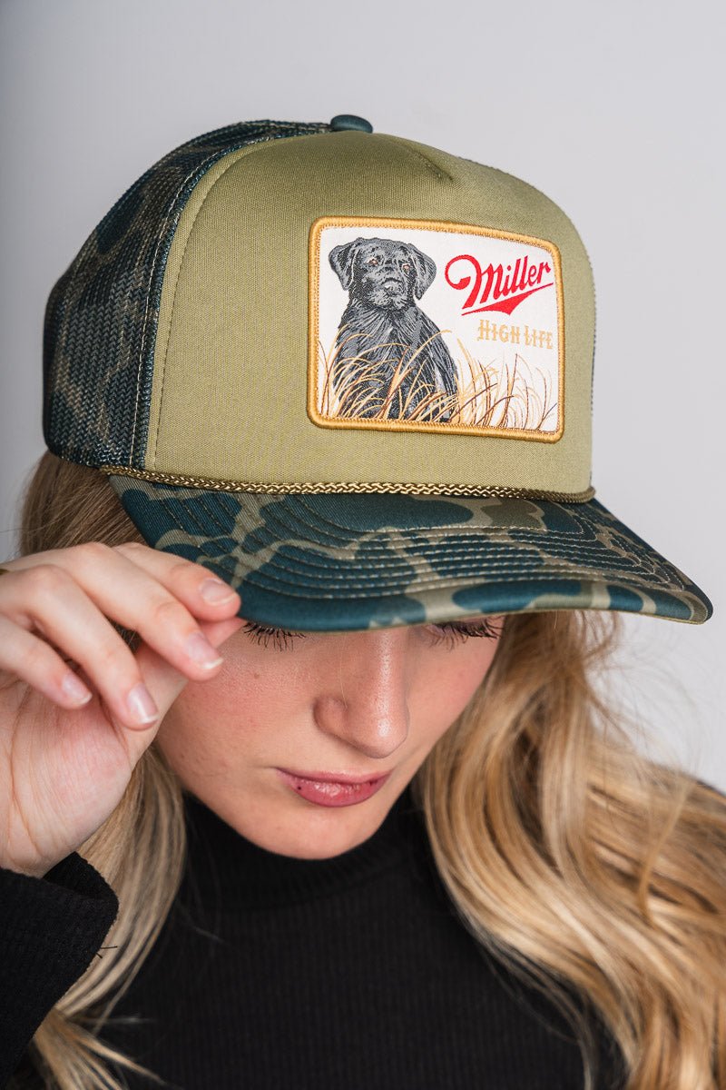 Miller high life trucker hat camo - Trendy Gifts at Lush Fashion Lounge Boutique in Oklahoma City