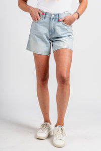 Just USA stretch frayed shorts light blue - Trendy Shorts - Cute Vacation Collection at Lush Fashion Lounge Boutique in Oklahoma City