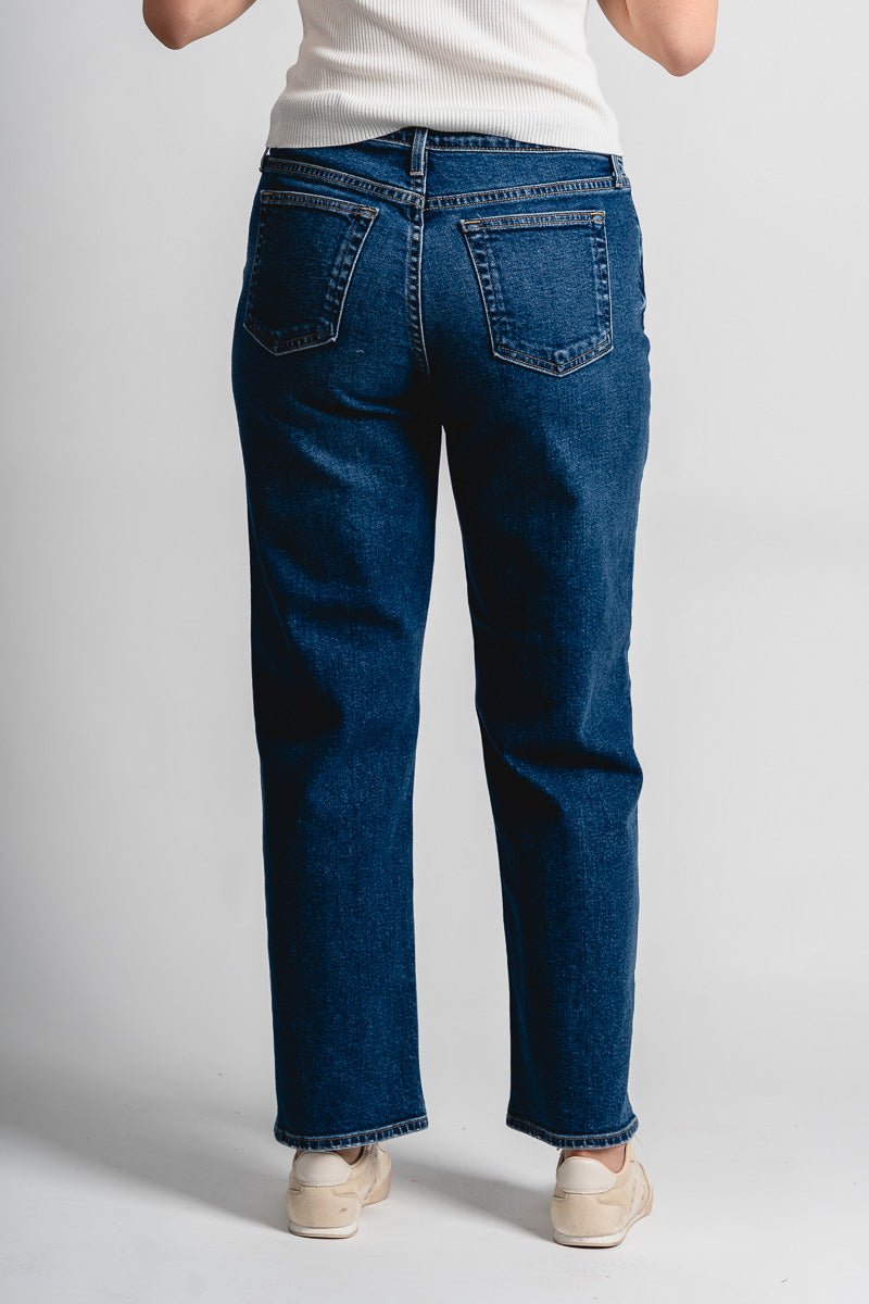 Mid rise boyfriend jeans dark wash | Lush Fashion Lounge: boutique women's jeans, fashion jeans for women, affordable fashion jeans, cute boutique jeans