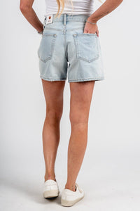 Just USA stretch frayed shorts light blue - Adorable Shorts - Stylish Vacation T-Shirts at Lush Fashion Lounge Boutique in Oklahoma City