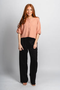 Short sleeve sweater cardigan peach - Trendy Cardigan - Fashion Cardigans & Cute Kimonos at Lush Fashion Lounge Boutique in Oklahoma City