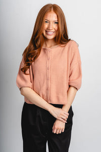 Short sleeve sweater cardigan peach - Affordable Cardigan - Boutique Cardigans & Trendy Kimonos at Lush Fashion Lounge Boutique in Oklahoma City