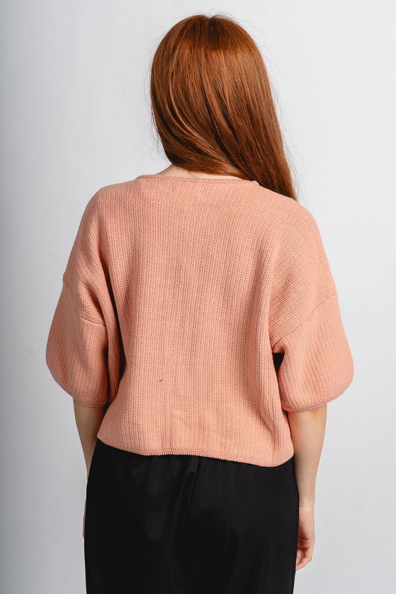 Short sleeve sweater cardigan peach