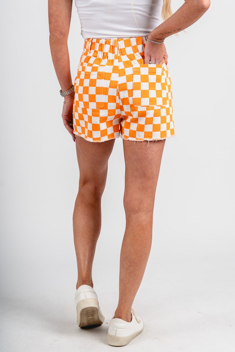 Colleen checkered shorts orange - Vintage OKC Basketball T-Shirts at Lush Fashion Lounge Boutique in Oklahoma City