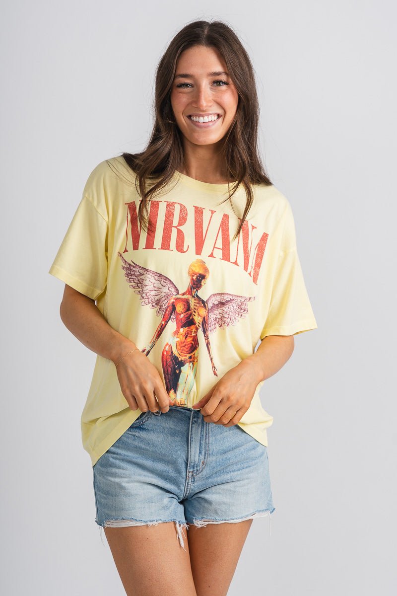 DayDreamer Nirvana in Utero tee yellow mist - Trendy Band T-Shirts and Sweatshirts at Lush Fashion Lounge Boutique in Oklahoma City