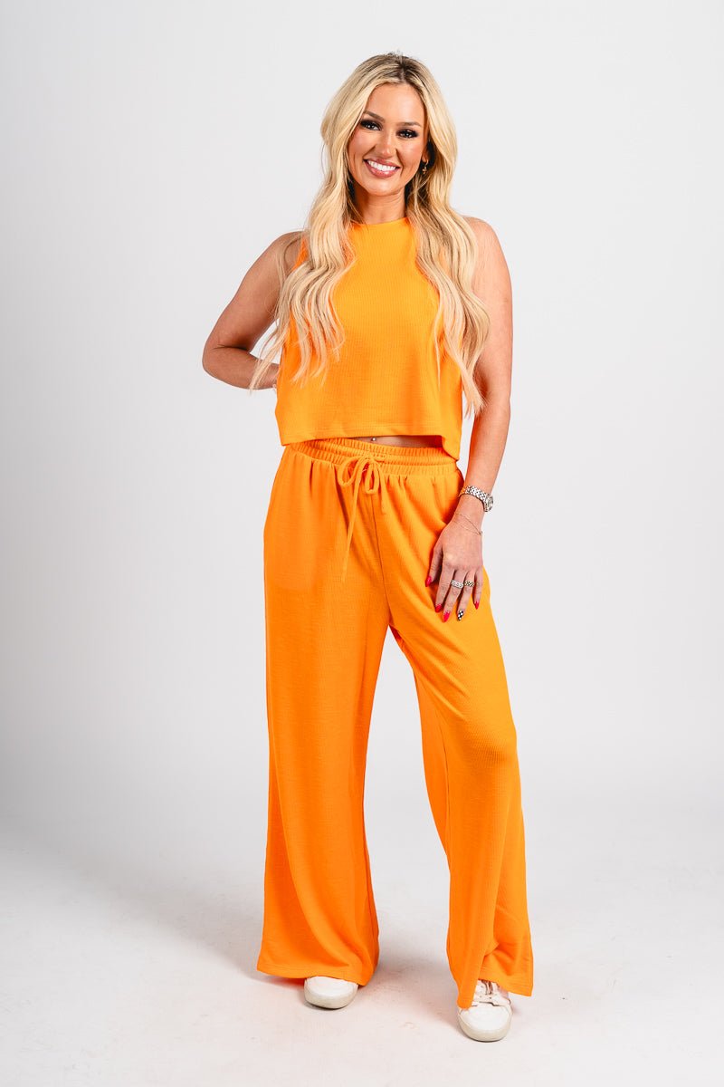 Ribbed wide leg pants orange - Oklahoma City inspired graphic t-shirts at Lush Fashion Lounge Boutique in Oklahoma City