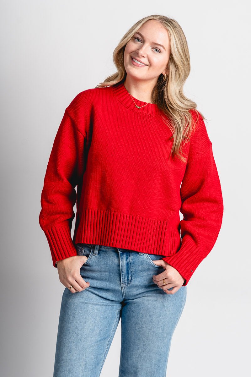 Asher sweater cherry red – Stylish Sweaters | Boutique Sweaters at Lush Fashion Lounge Boutique in Oklahoma City