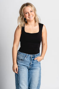Square neck bodysuit black - Affordable Bodysuit - Boutique Bodysuits at Lush Fashion Lounge Boutique in Oklahoma City