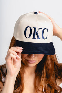 OKC vogue two tone hat natural/navy - Trendy OKC Apparel at Lush Fashion Lounge Boutique in Oklahoma City
