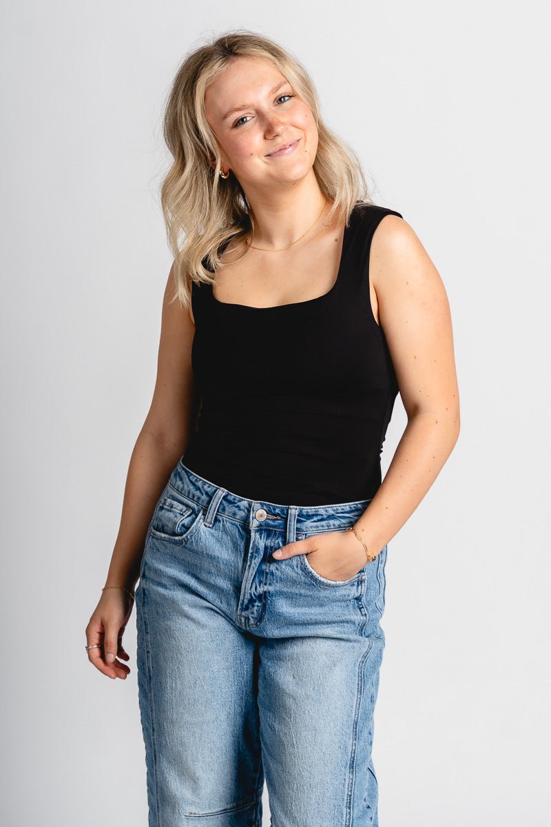 Square neck bodysuit black - Cute Bodysuit - Trendy Bodysuits at Lush Fashion Lounge Boutique in Oklahoma City
