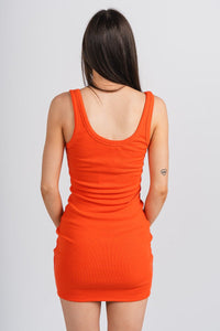 Slit front ribbed tank dress tangelo - Vintage OKC Basketball T-Shirts at Lush Fashion Lounge Boutique in Oklahoma City