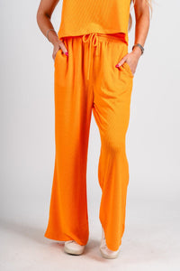 Ribbed wide leg pants orange - Trendy OKC Apparel at Lush Fashion Lounge Boutique in Oklahoma City