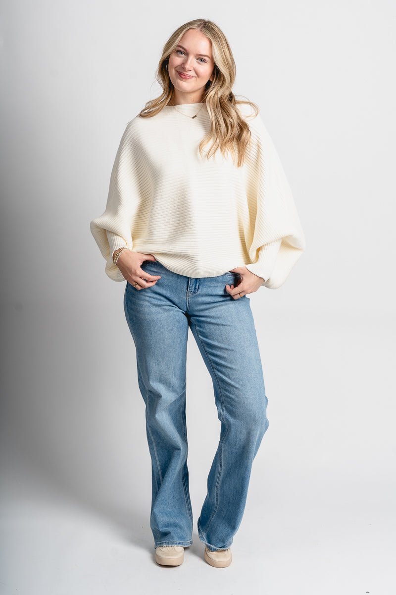 Boat neck ribbed sweater white - Trendy Sweaters | Cute Pullover Sweaters at Lush Fashion Lounge Boutique in Oklahoma City