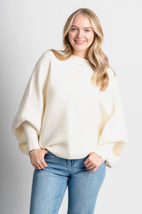 Boat neck ribbed sweater white – Boutique Sweaters | Fashionable Sweaters at Lush Fashion Lounge Boutique in Oklahoma City