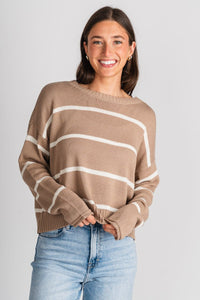 Z Supply Sienna striped sweater latte - Z Supply sweater - Z Supply Tops, Dresses, Tanks, Tees, Cardigans, Joggers and Loungewear at Lush Fashion Lounge