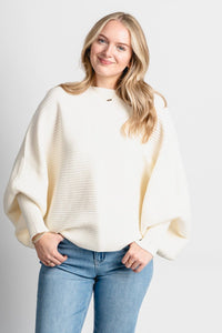 Boat neck ribbed sweater white – Stylish Sweaters | Boutique Sweaters at Lush Fashion Lounge Boutique in Oklahoma City