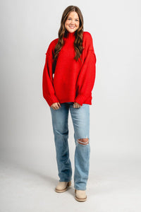 Mock neck oversized sweater red - Trendy Sweaters | Cute Pullover Sweaters at Lush Fashion Lounge Boutique in Oklahoma City
