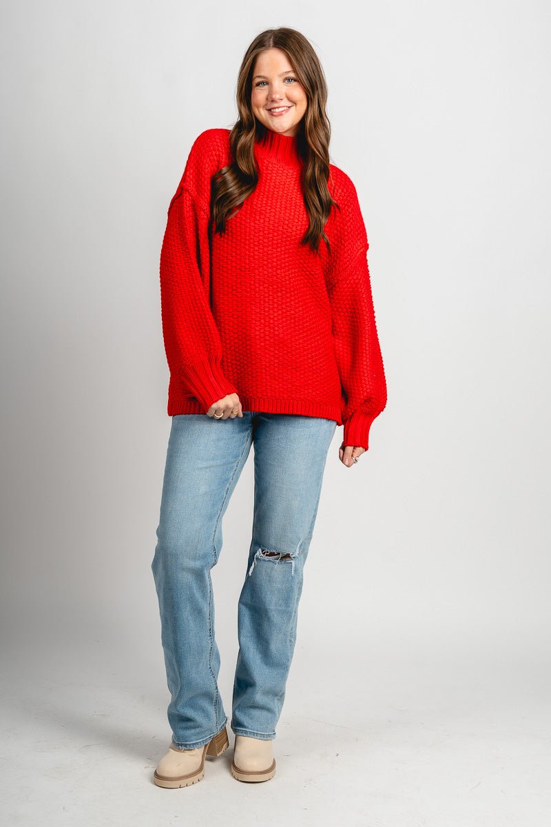 Mock neck oversized sweater red – Unique Sweaters | Lounging Sweaters and Womens Fashion Sweaters at Lush Fashion Lounge Boutique in Oklahoma City