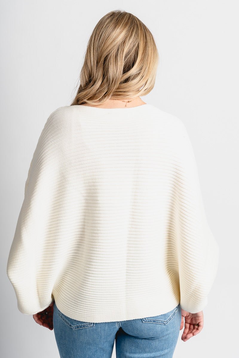 Boat neck ribbed sweater white