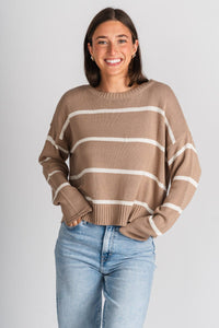 Z Supply Sienna striped sweater latte - Z Supply sweater - Z Supply Apparel at Lush Fashion Lounge Trendy Boutique Oklahoma City