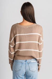 Z Supply Sienna striped sweater latte - Z Supply sweater - Z Supply Fashion at Lush Fashion Lounge Trendy Boutique Oklahoma City